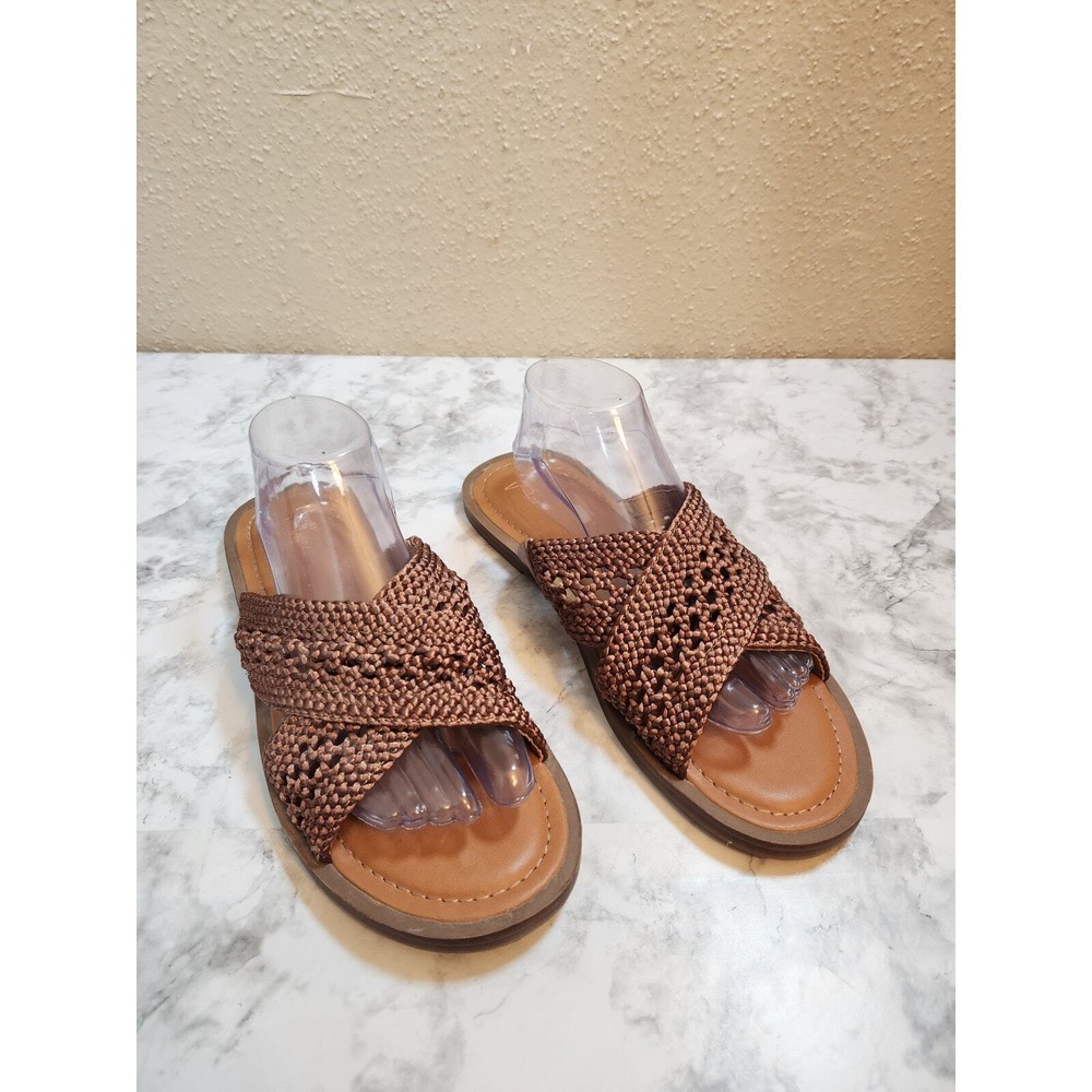 Crown Vintage Womens 11 Bronze Antola Slide Sandals Woven‎ Crisscross Straps